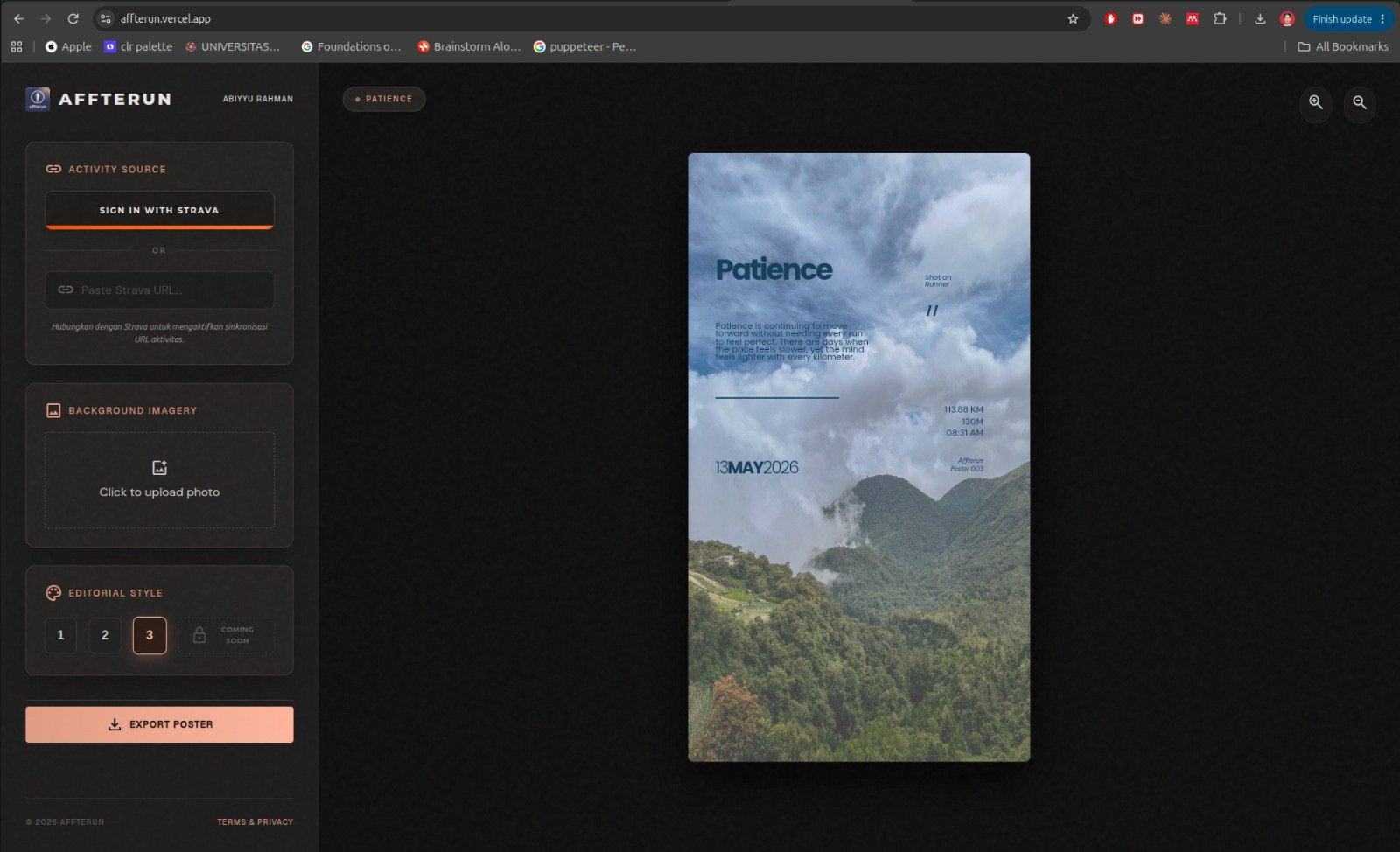 AFFTERUN — poster export view